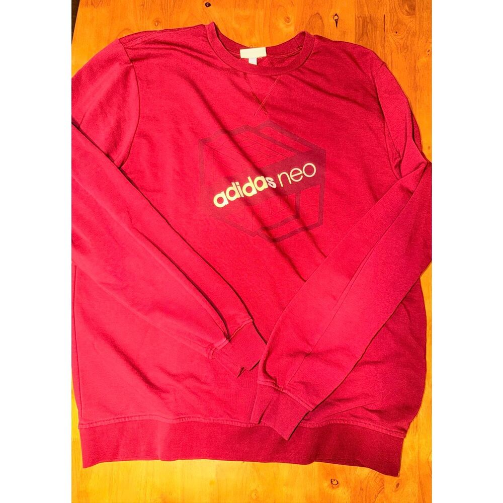 Adidas Neo Sweatshirt Mens XL Red Maroon Chest Logo Pullover Sports